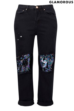 Glamorous Curve Sequin Patch Denim Jeans